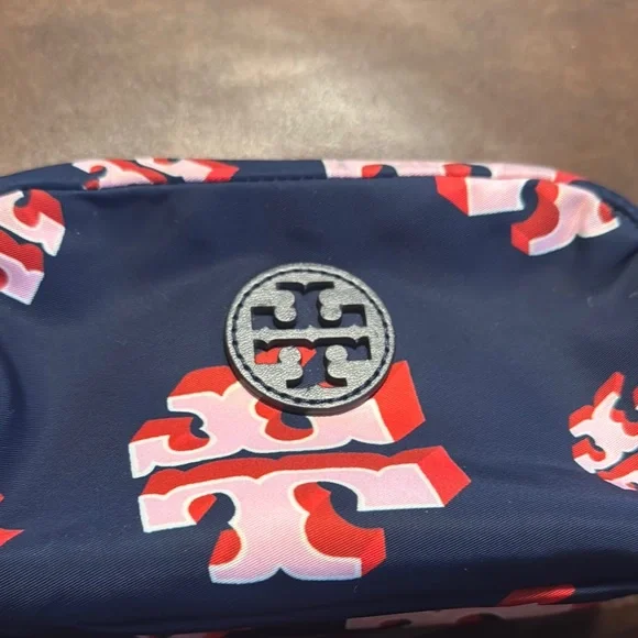 EUC Authentic Tory Burch Navy and Pink logo Cosmetic Bag - Picture 2 of 10